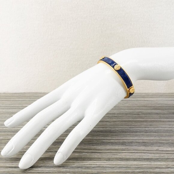 Tory Burch Miller Semiprecious Hinge Studded Bracelet Lapis Blue OS - Picture 13 of 14